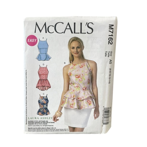 McCall's Other - McCall's M7162 Halter Strap Peplum Tops A5 (6-8-10-12-14) Modern Uncut FF